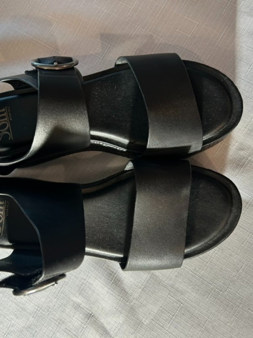 Söfft "Faedra" Black Leather Basketweave Platform Wedge Sandals - Women's Size 7
